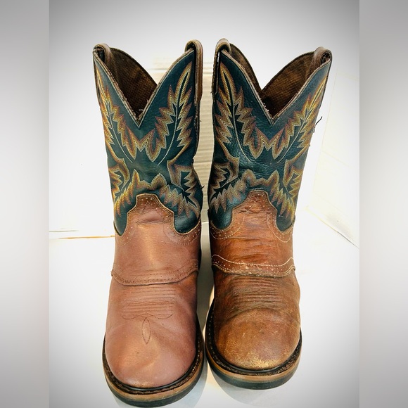 Justin Boots men's western roper work boots cowboy brown leather rodeo 10.5EE - Picture 4 of 9